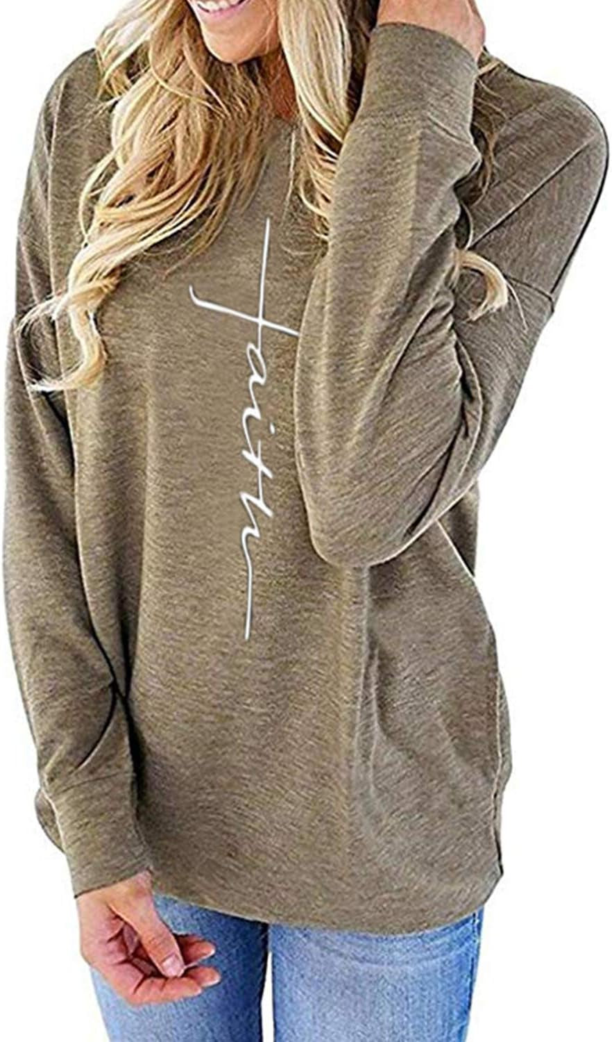 Women's Casual Faith Graphic Round Neck Sweatshirt with Pocket
