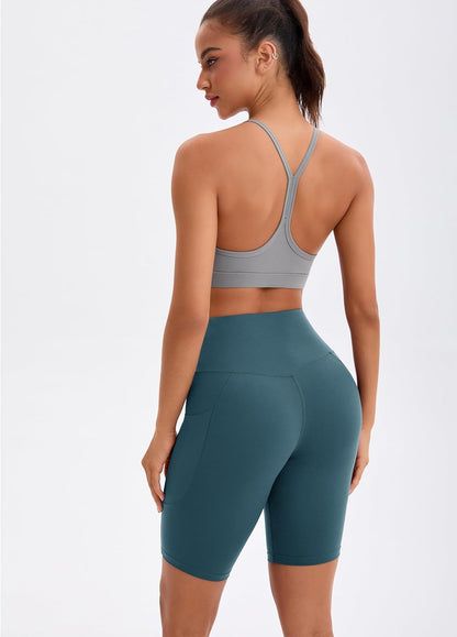 Women's High Waist Yoga Shorts with Side Pockets for Workout and Running