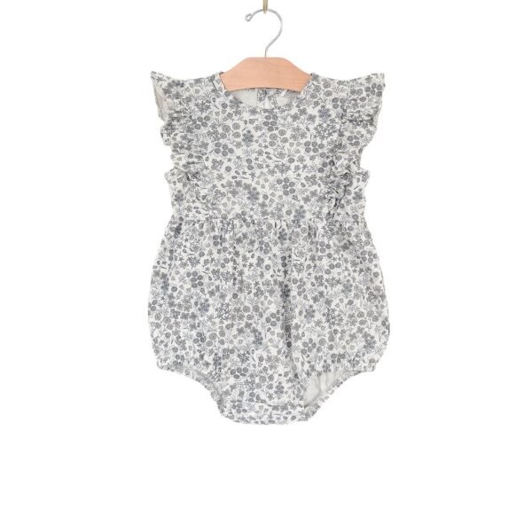 City Mouse Studio - Flutter Sleeve Short Romper- Calico Floral Robin's Egg
